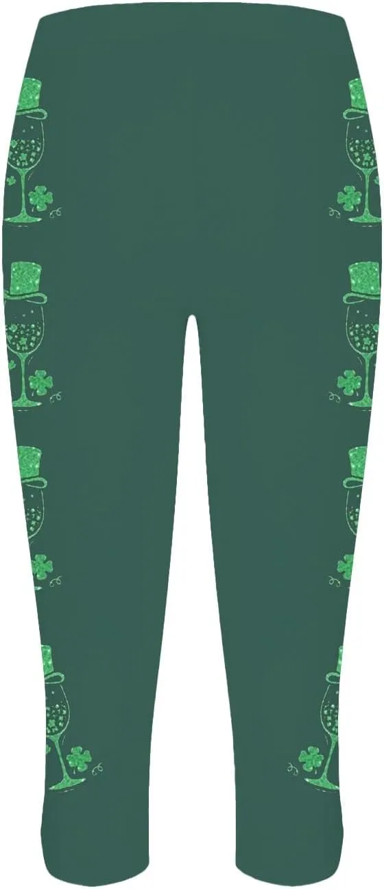 St Patricks Day Leggings for Women Shamrock Irish Outfit Capri Stretchy Casual High Waist Irish Green Yoga Workout Pants