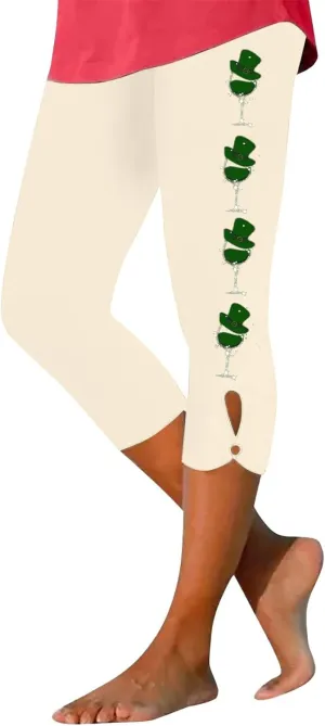 St Patricks Day Leggings for Women Shamrock Irish Outfit Capri Stretchy Casual High Waist Irish Green Yoga Workout Pants