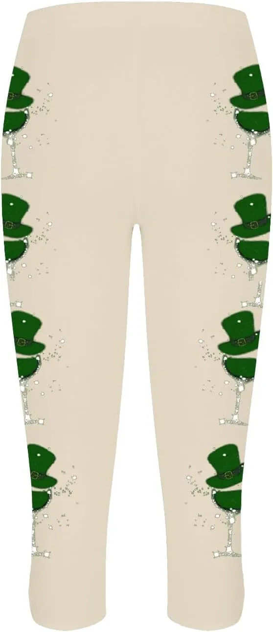 St Patricks Day Leggings for Women Shamrock Irish Outfit Capri Stretchy Casual High Waist Irish Green Yoga Workout Pants
