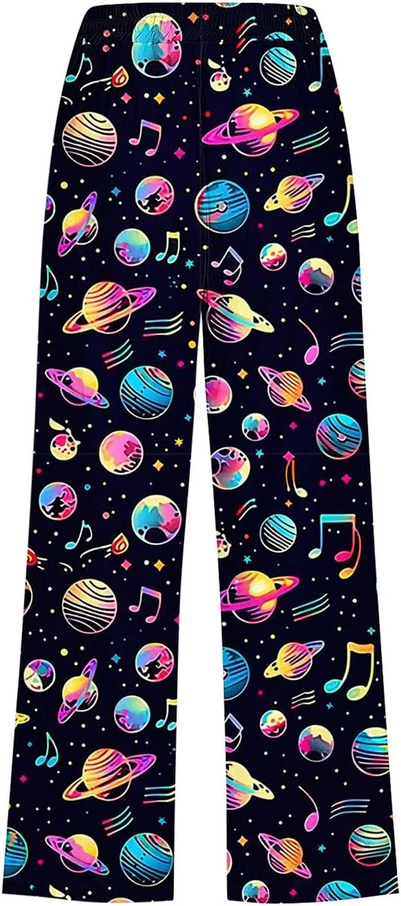 Star Universe Printed Capri Pants for Women Drawstring Straight Wide Leg Pant High Waist Casual Beach Trousers Lounge