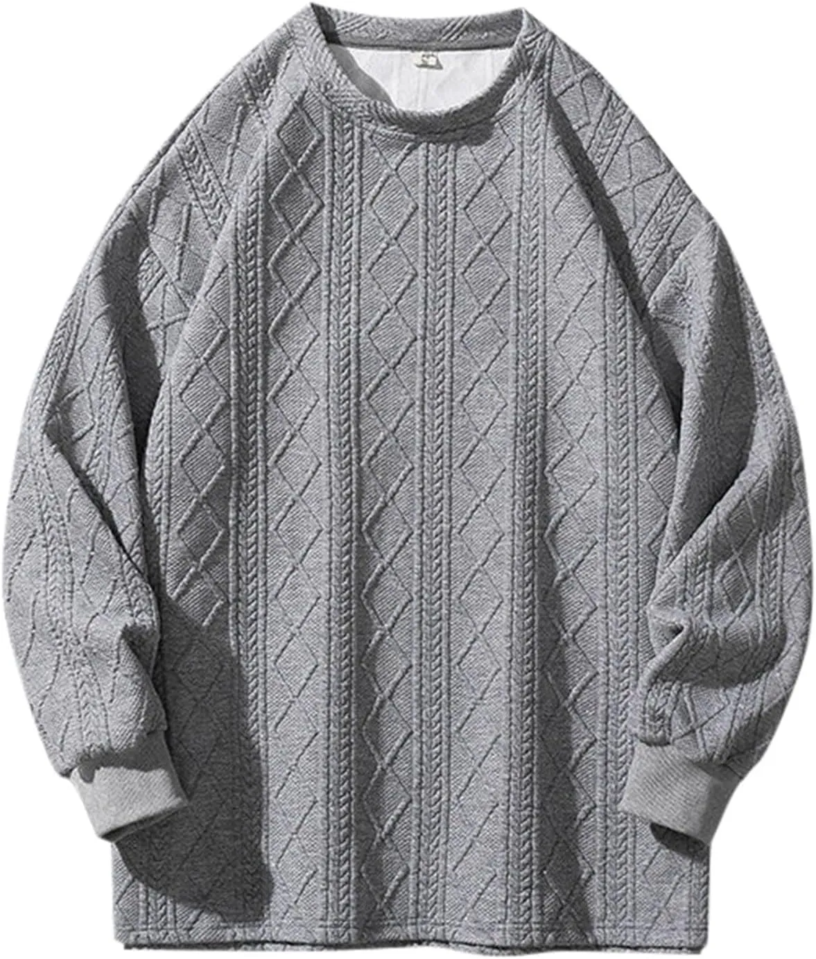SUWBMHWE Men's Long Sleeve Cable Knit Pullover Sweater Fisherman Twist Patterned Crewneck Casual Tops Sweater