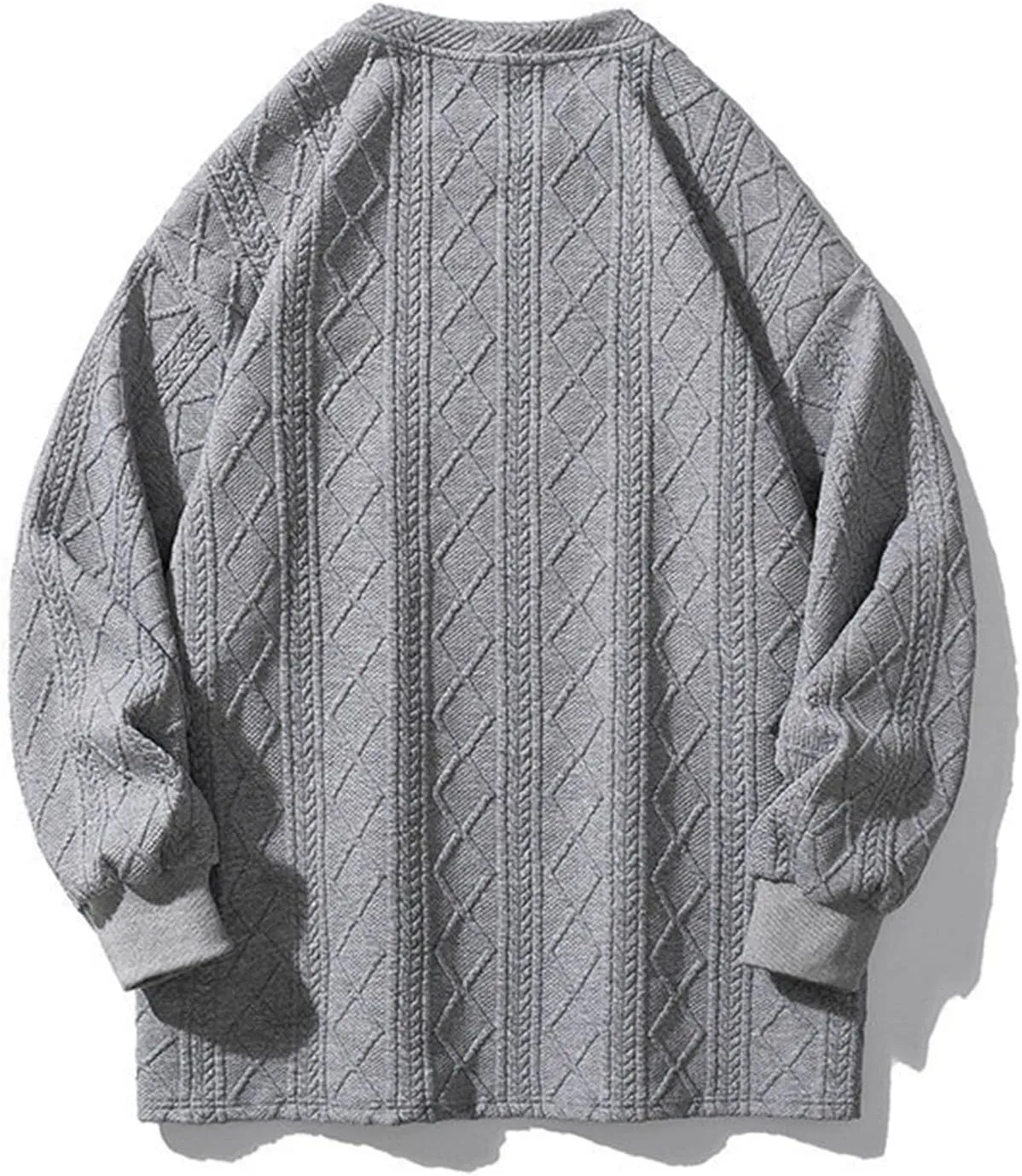 SUWBMHWE Men's Long Sleeve Cable Knit Pullover Sweater Fisherman Twist Patterned Crewneck Casual Tops Sweater