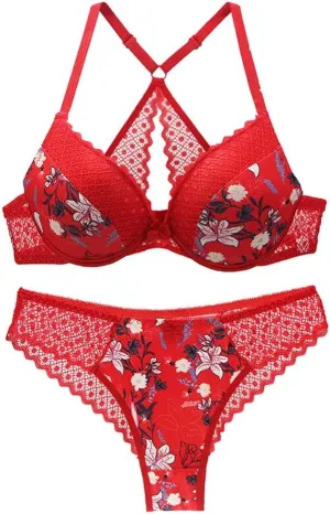 Swbreety Women's Bra and Panty Sets Floral Lace Lingerie Cross Back Underwire Push Up Bras