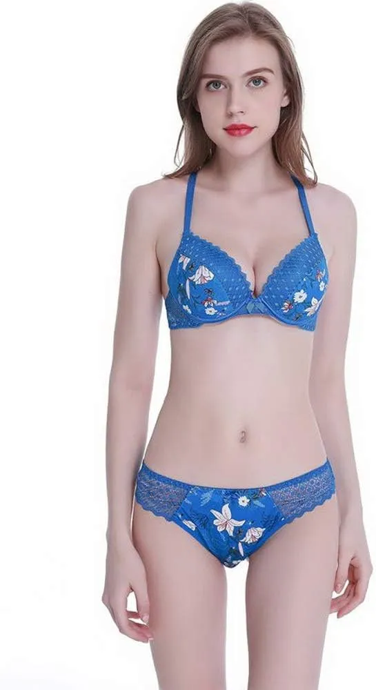 Swbreety Women's Bra and Panty Sets Floral Lace Lingerie Cross Back Underwire Push Up Bras