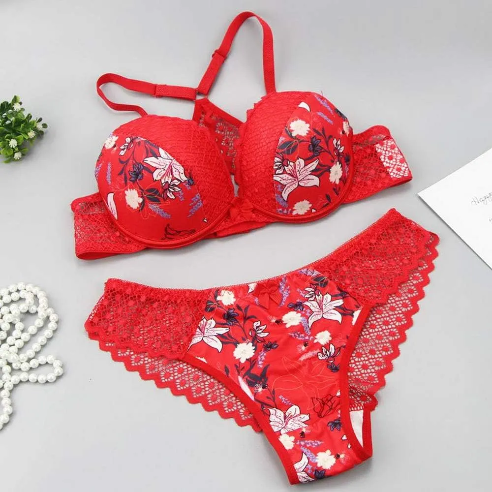 Swbreety Women's Bra and Panty Sets Floral Lace Lingerie Cross Back Underwire Push Up Bras