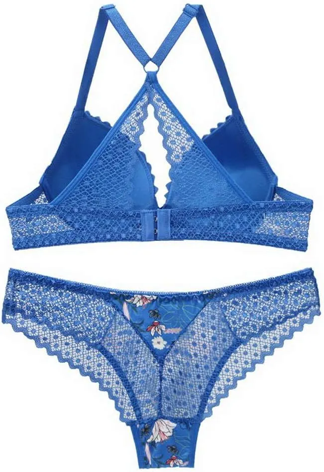 Swbreety Women's Bra and Panty Sets Floral Lace Lingerie Cross Back Underwire Push Up Bras