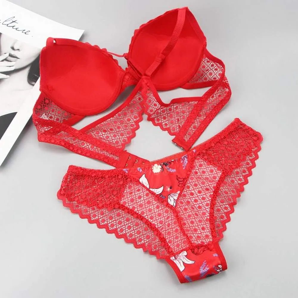 Swbreety Women's Bra and Panty Sets Floral Lace Lingerie Cross Back Underwire Push Up Bras
