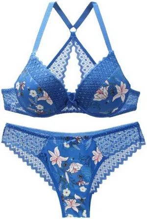 Swbreety Women's Bra and Panty Sets Floral Lace Lingerie Cross Back Underwire Push Up Bras