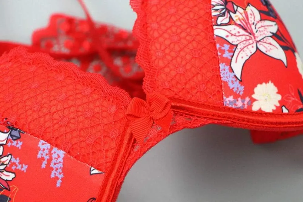 Swbreety Women's Bra and Panty Sets Floral Lace Lingerie Cross Back Underwire Push Up Bras