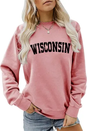 Sweatshirt for Women Wisconsin T-shirts Long Sleeve Shirts Lightweight Pullover Sweaters Oversized Graphic Tees