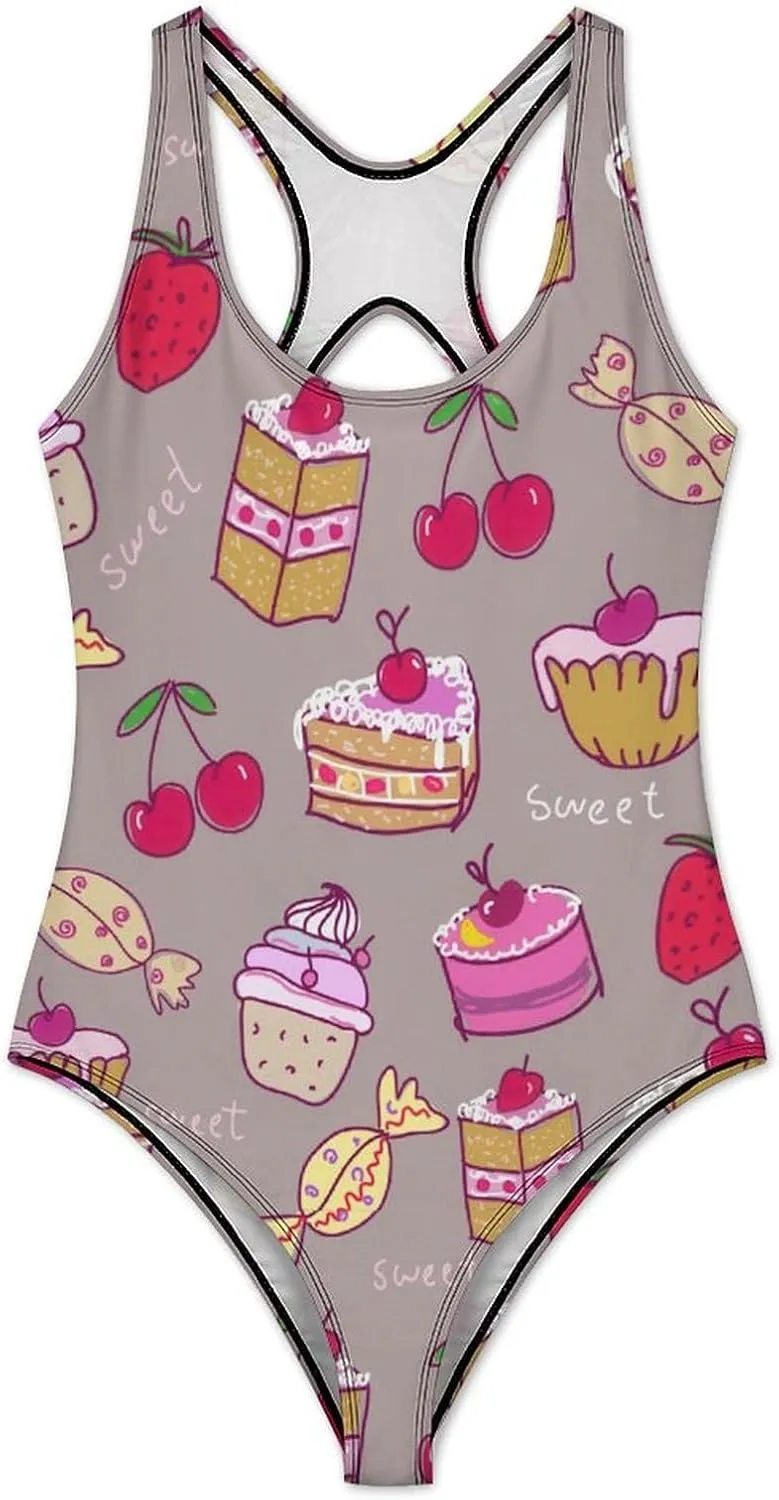 Sweets Cake Women's One Piece Swimsuits Criss Cross Back Scoop Neck Classic Tummy Control Swimsuit