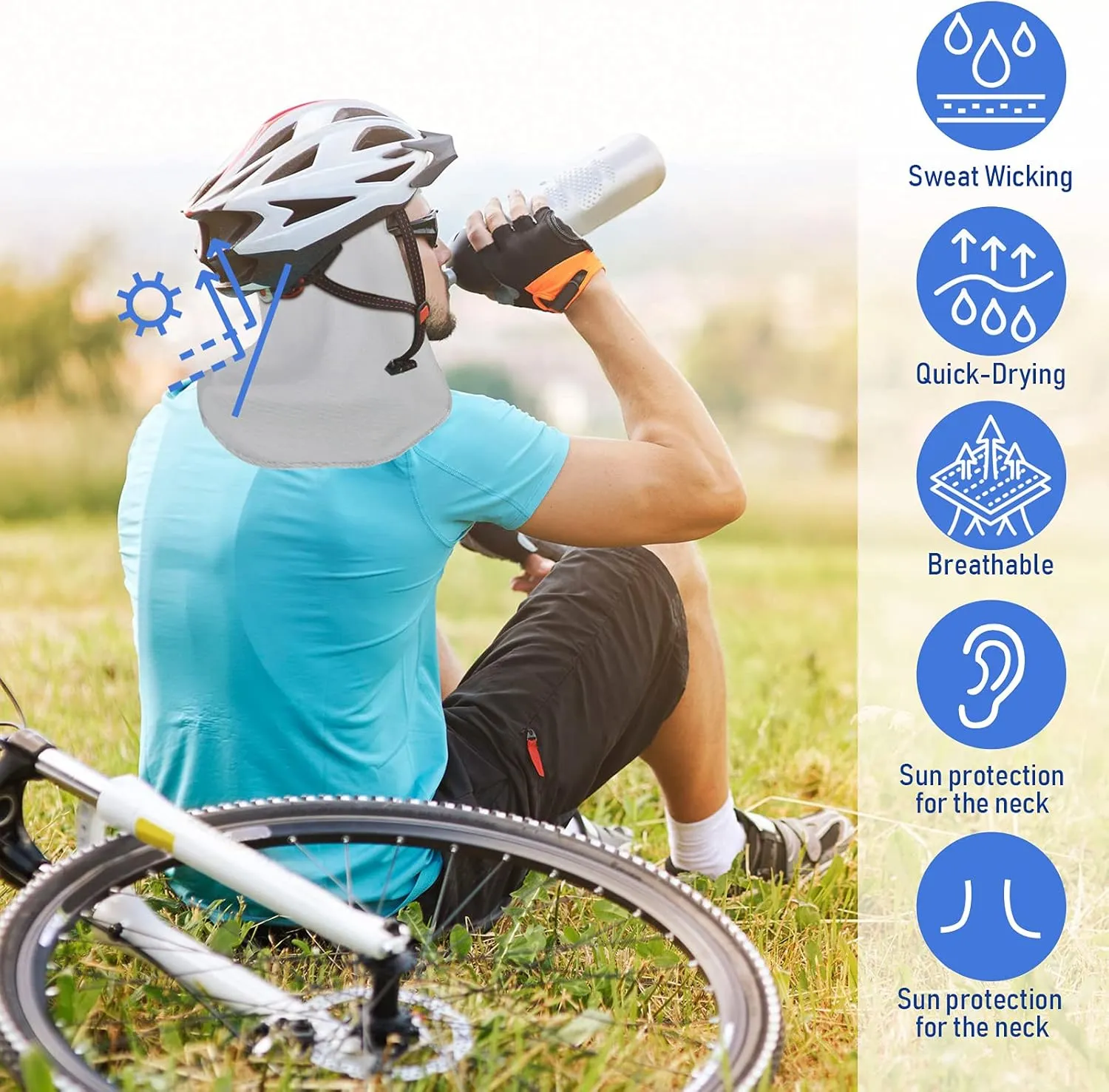 Syhood Helmet Liner with Neck Mask, Cooling Skull Cap Sweat Wicking Cap with Tail Sun Cycling Running Neck Protection Hat