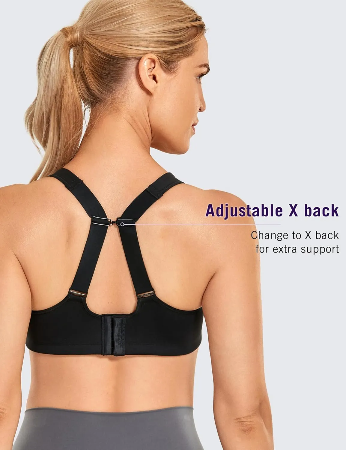 SYROKAN High Impact Sports Bras for Women High Support No Uniboob Underwire Adjustable Cross Back Bra