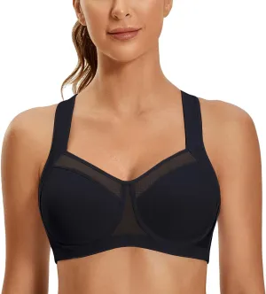 SYROKAN High Impact Sports Bras for Women High Support No Uniboob Underwire Adjustable Cross Back Bra