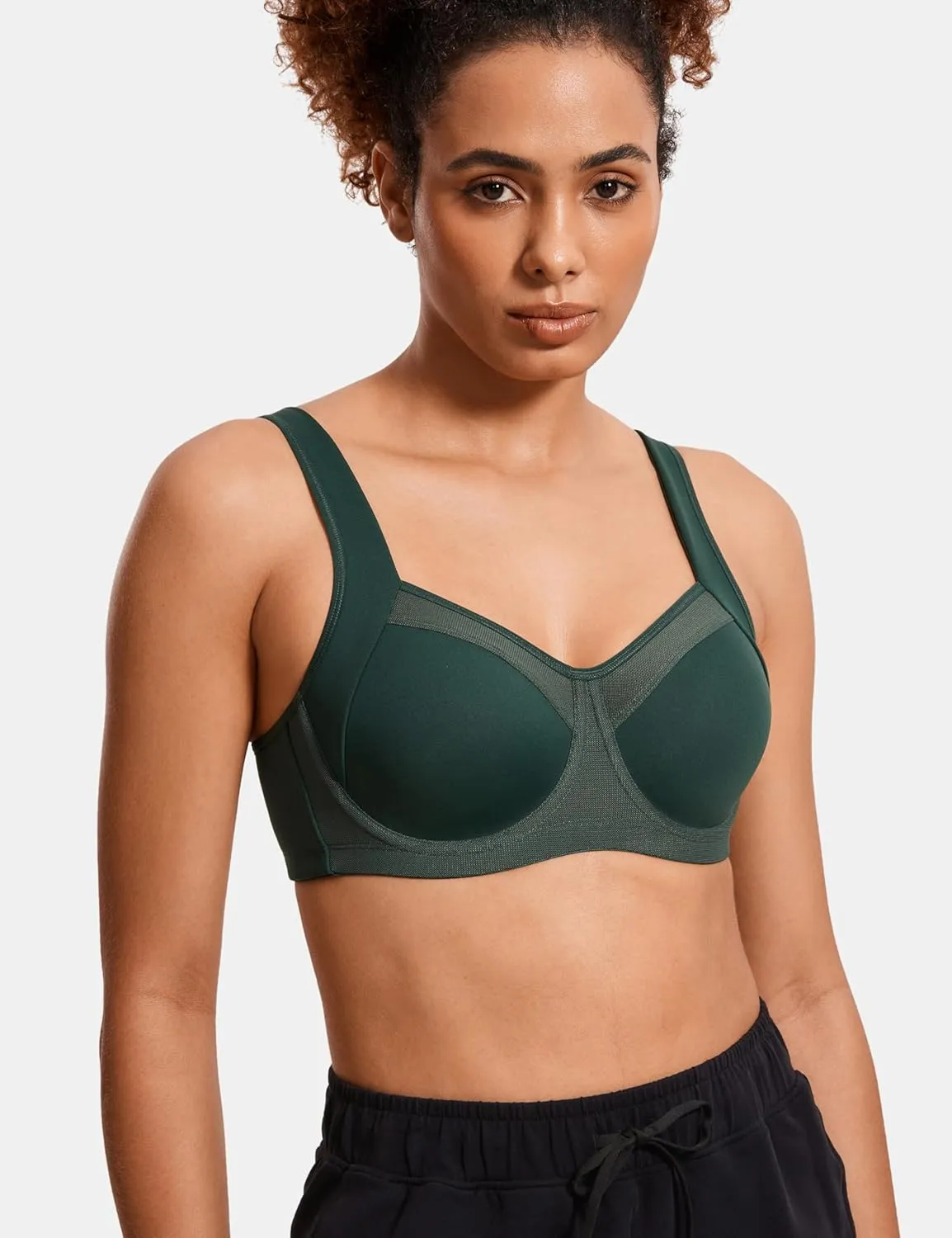 SYROKAN High Impact Sports Bras for Women High Support No Uniboob Underwire Adjustable Cross Back Bra