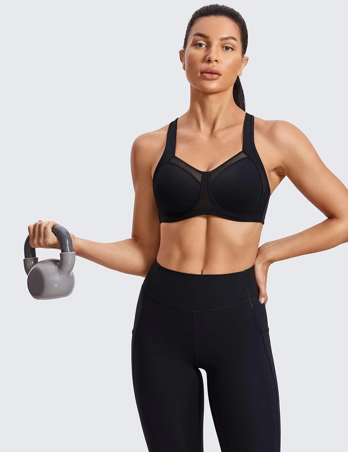 SYROKAN High Impact Sports Bras for Women High Support No Uniboob Underwire Adjustable Cross Back Bra