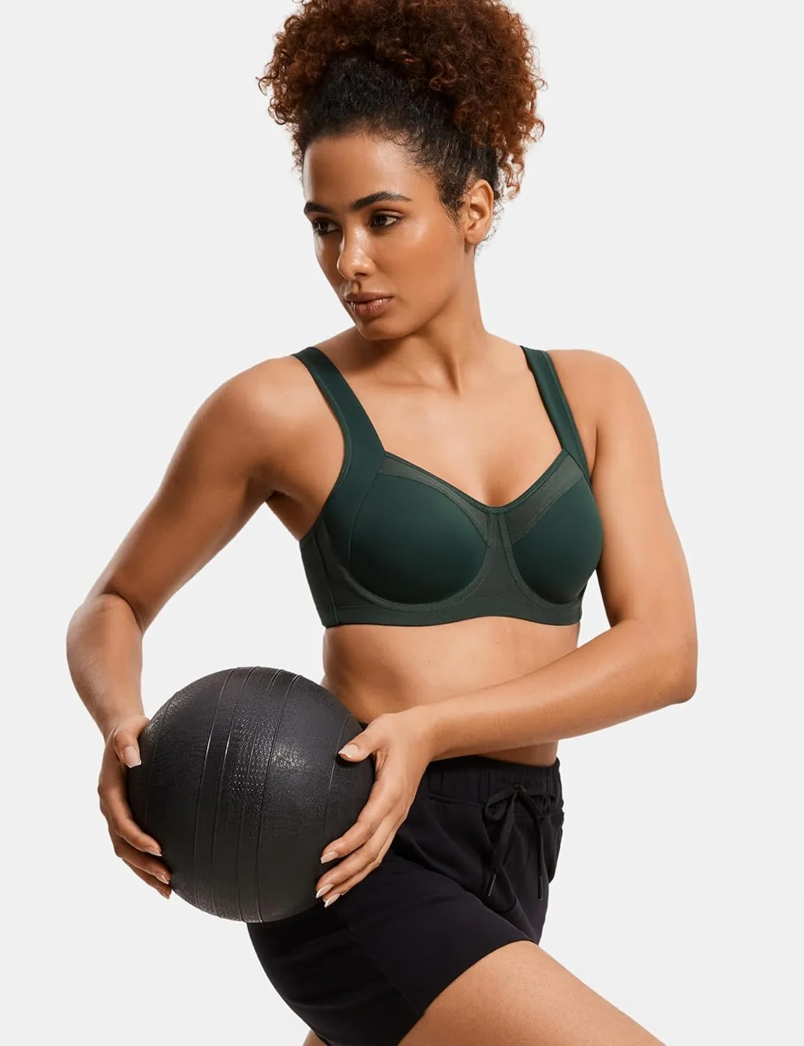 SYROKAN High Impact Sports Bras for Women High Support No Uniboob Underwire Adjustable Cross Back Bra