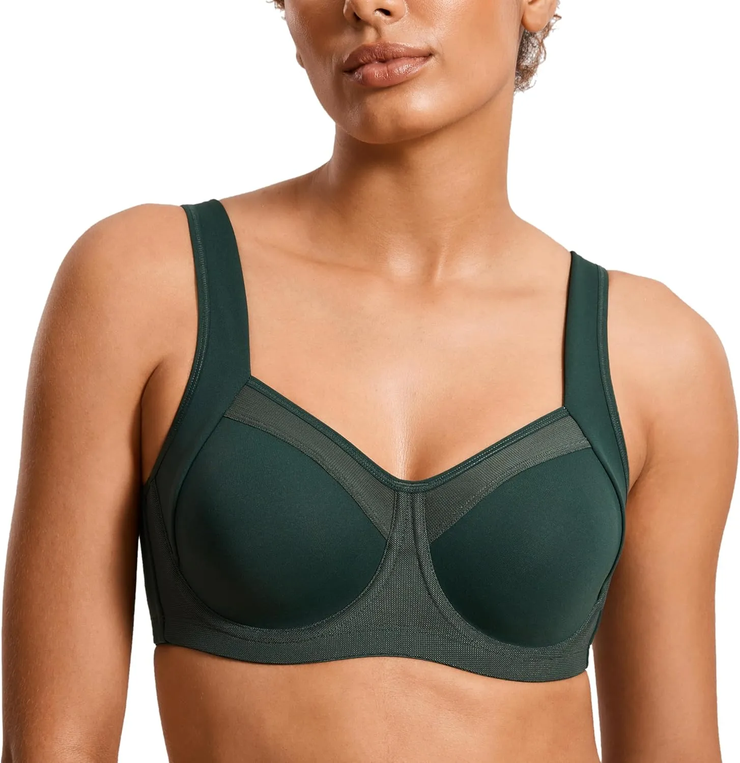 SYROKAN High Impact Sports Bras for Women High Support No Uniboob Underwire Adjustable Cross Back Bra