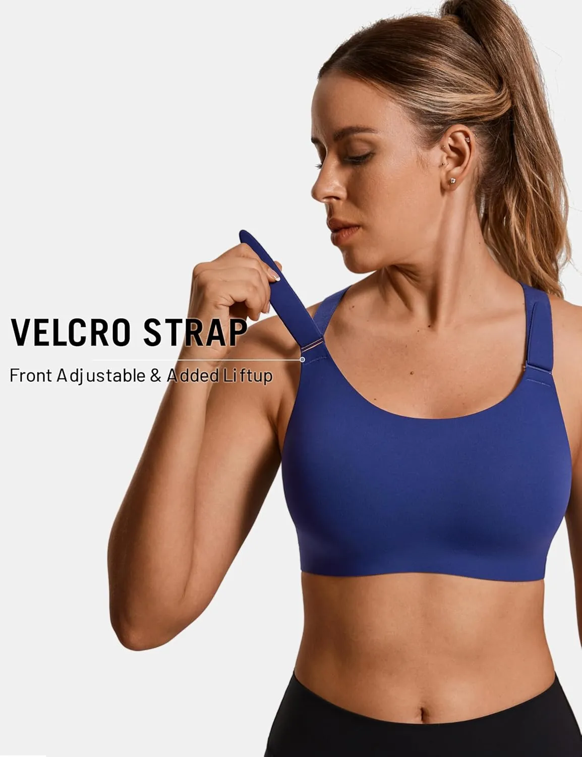 SYROKAN Power On Front Adjustable Criss Cross Back Sports Bra for Women High Impact Wireless Bras