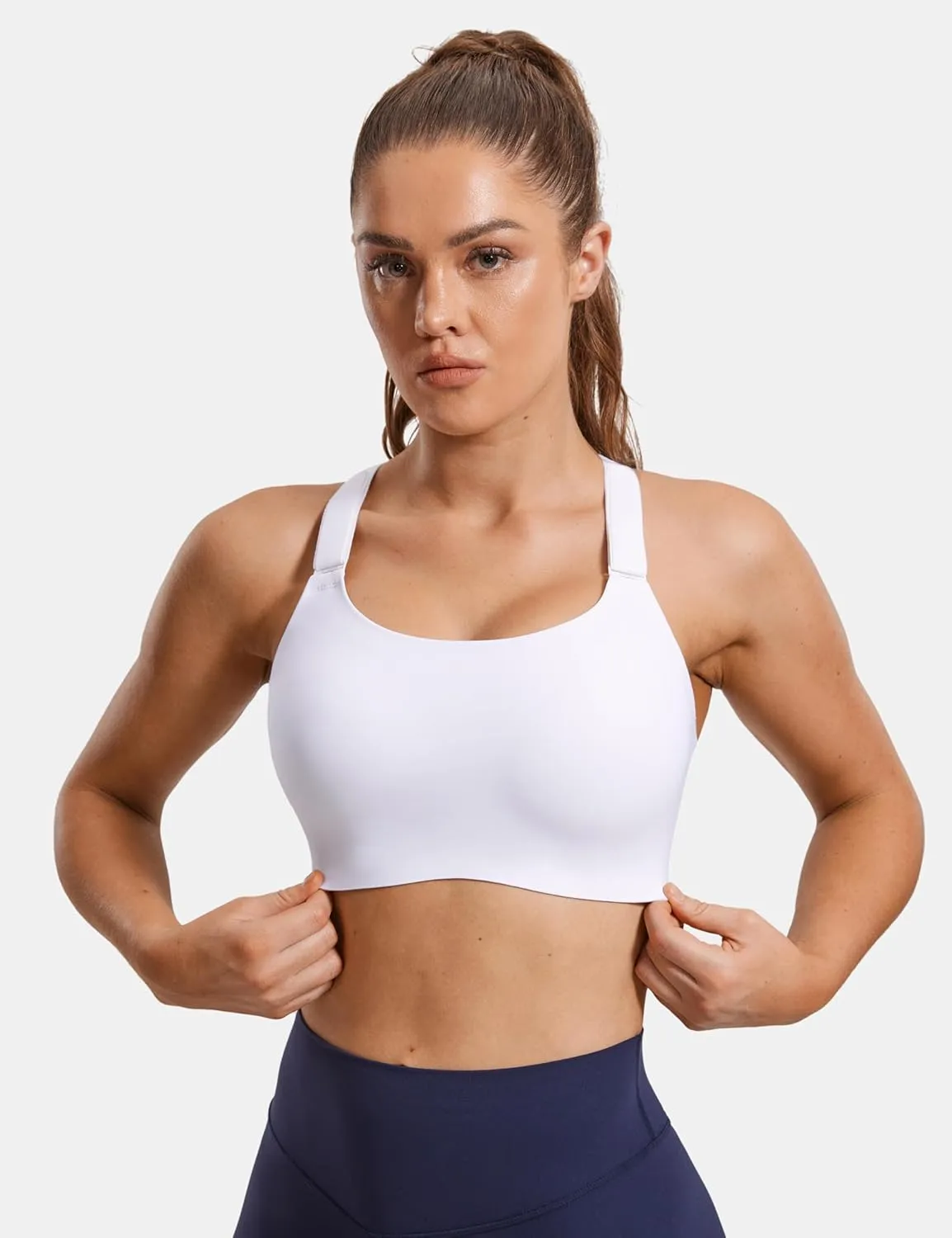SYROKAN Power On Front Adjustable Criss Cross Back Sports Bra for Women High Impact Wireless Bras