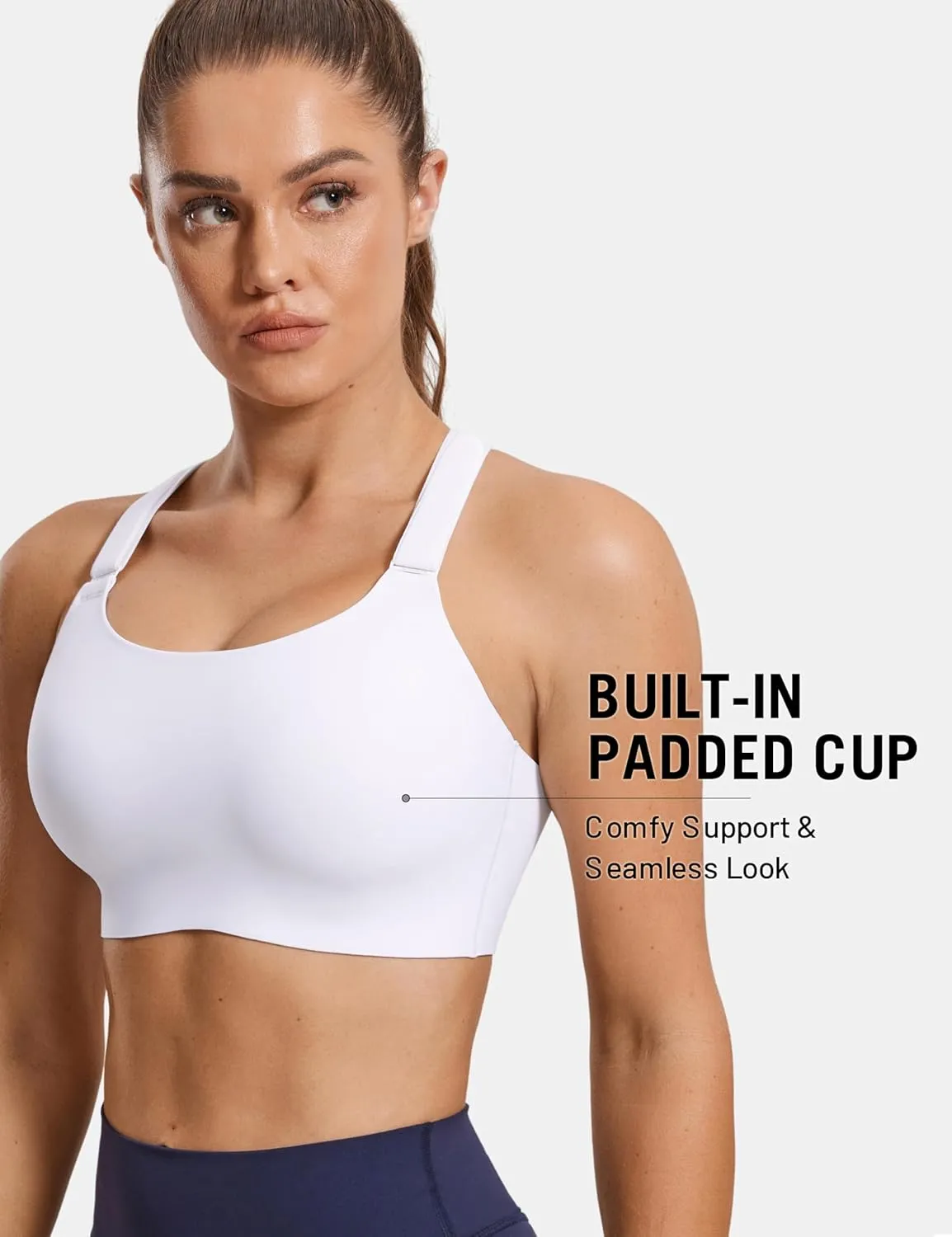 SYROKAN Power On Front Adjustable Criss Cross Back Sports Bra for Women High Impact Wireless Bras