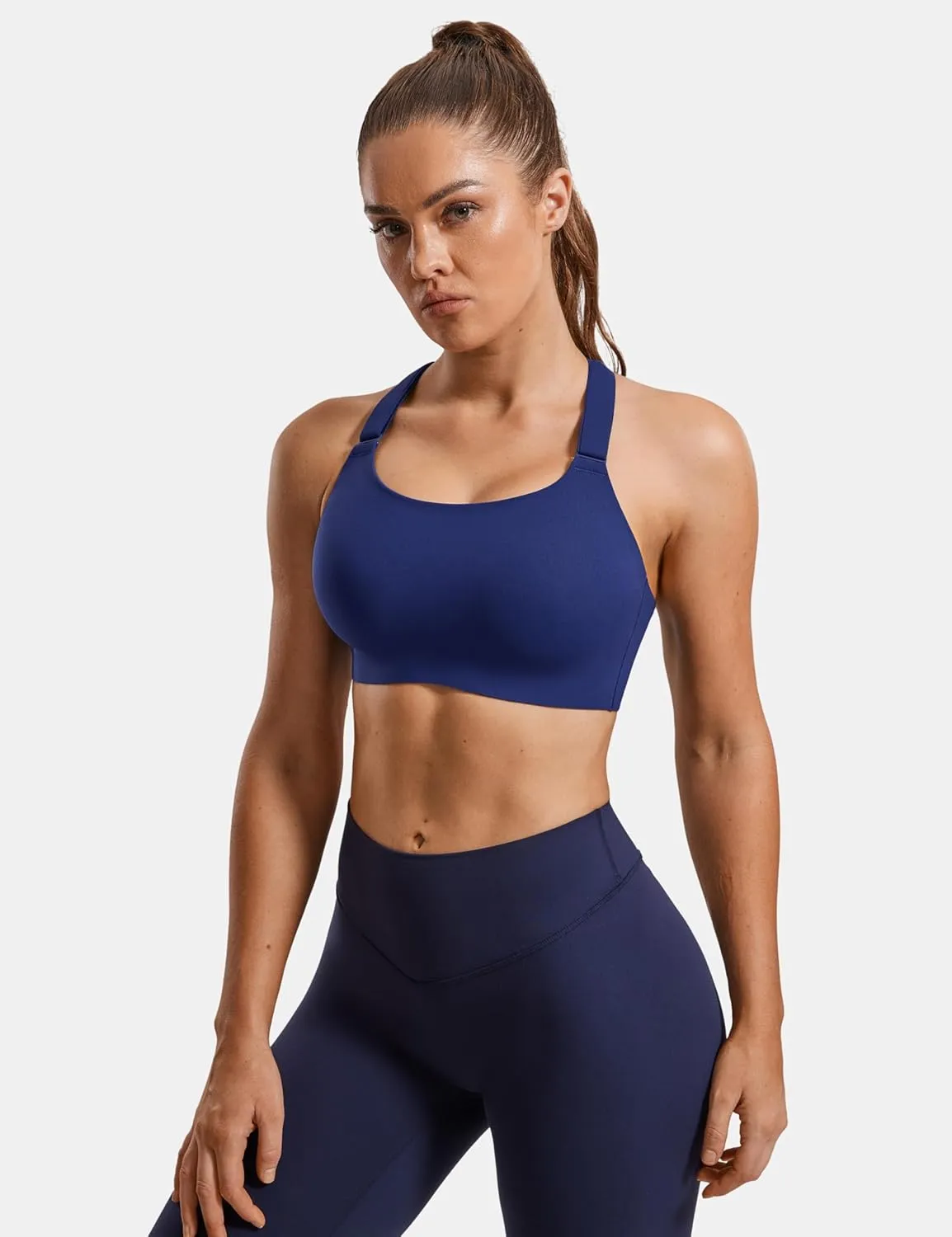SYROKAN Power On Front Adjustable Criss Cross Back Sports Bra for Women High Impact Wireless Bras