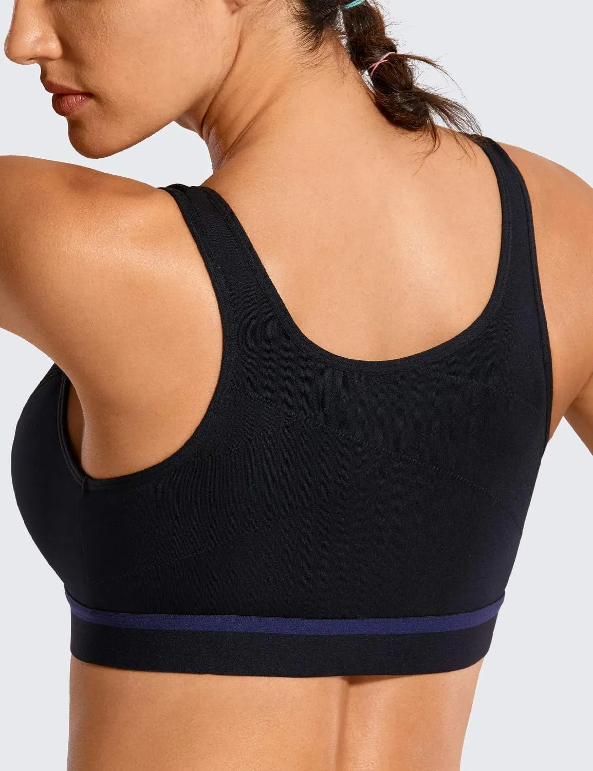 SYROKAN Women's High Impact Wireless Cross Back Support Front Zip Sports Bra