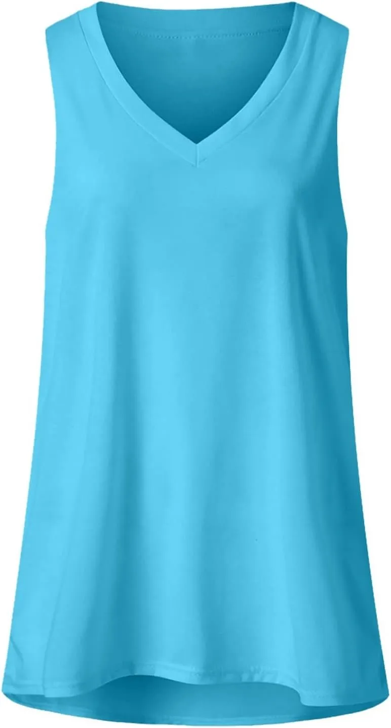 Tank Top for Women Summer V Neck T Shirts Loose Fit Sleeveless Cute Tanks Tees 4Th of July Outfits USA Comfy Clothes