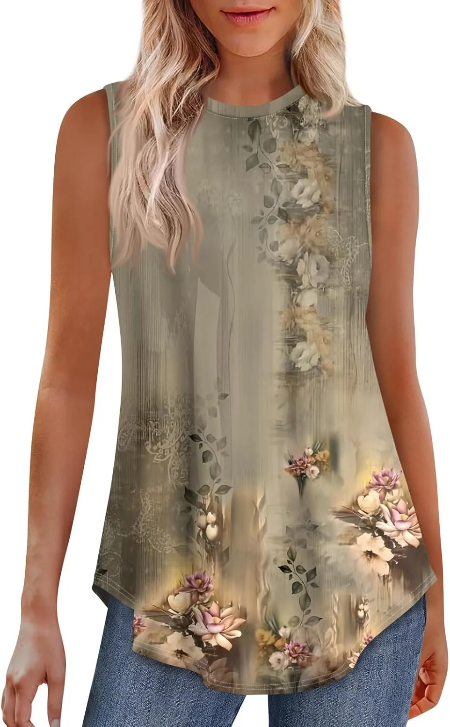 Tank Tops for Women Summer Sleeveless Blouses Dressy Casual Crewneck Loose Fit Flowy Tunic High Waisted Graphic Tees
