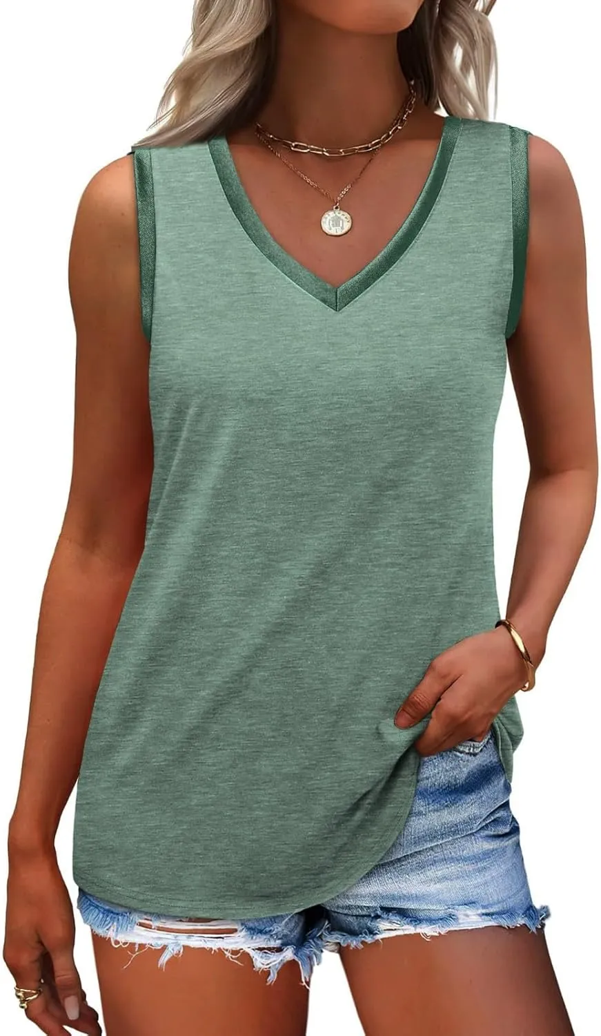 TARIENDY Summer Tank Top for Women Loose Fit Dressy Casual V Neck Shirts Trendy 2025 Flowy Sleeveless Basic Blouse Tops