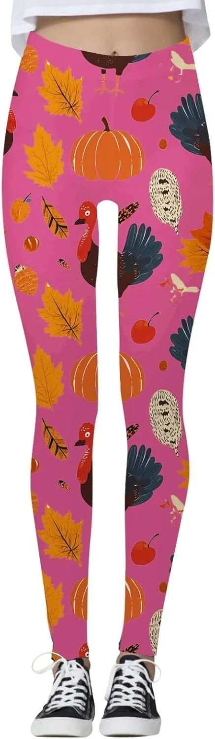 Thanksgiving Day Leggings for Women Tummy Control Butt Lifting Pumpkin Print High Waist Workout Compression Leggings