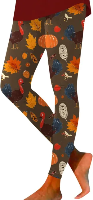 Thanksgiving Day Leggings for Women Tummy Control Butt Lifting Pumpkin Print High Waist Workout Compression Leggings