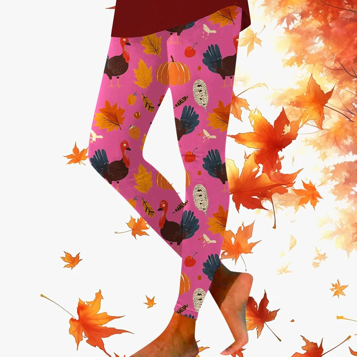 Thanksgiving Day Leggings for Women Tummy Control Butt Lifting Pumpkin Print High Waist Workout Compression Leggings