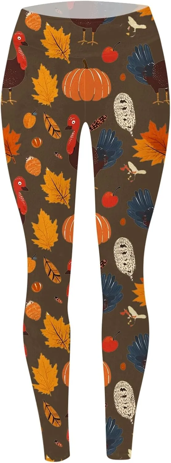 Thanksgiving Day Leggings for Women Tummy Control Butt Lifting Pumpkin Print High Waist Workout Compression Leggings