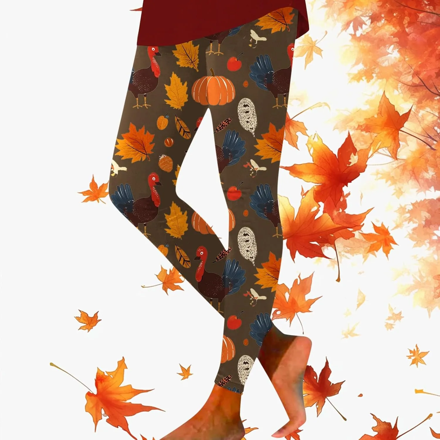 Thanksgiving Day Leggings for Women Tummy Control Butt Lifting Pumpkin Print High Waist Workout Compression Leggings