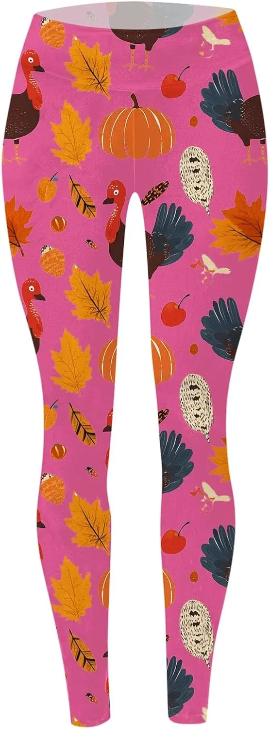 Thanksgiving Day Leggings for Women Tummy Control Butt Lifting Pumpkin Print High Waist Workout Compression Leggings