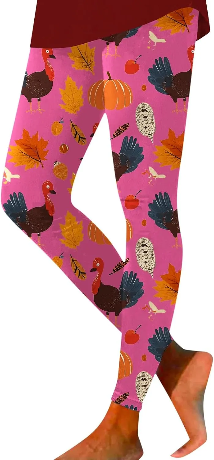 Thanksgiving Day Leggings for Women Tummy Control Butt Lifting Pumpkin Print High Waist Workout Compression Leggings