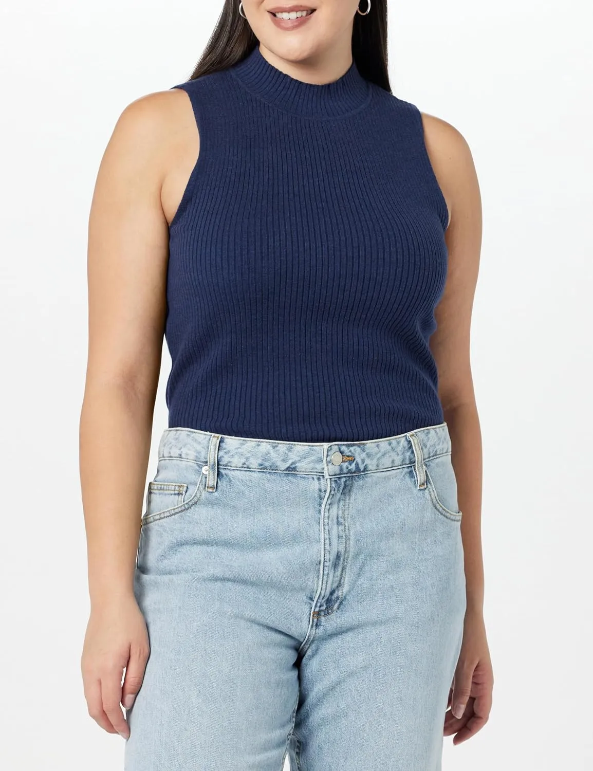 The Drop Women's Karolina Sleeveless Ribbed Mock-Neck Sweater