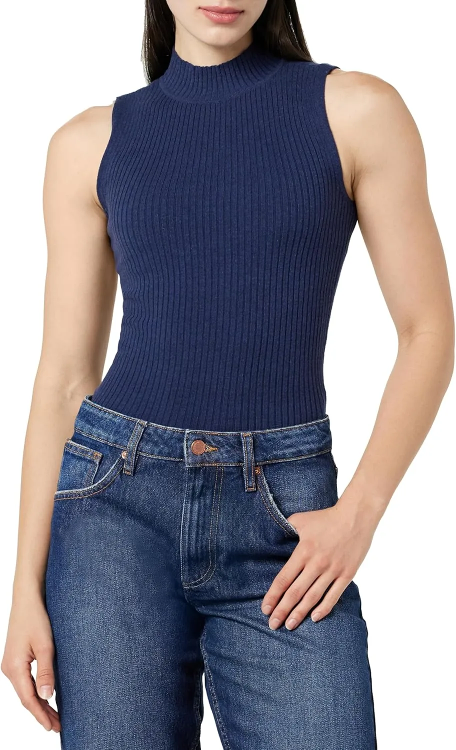 The Drop Women's Karolina Sleeveless Ribbed Mock-Neck Sweater