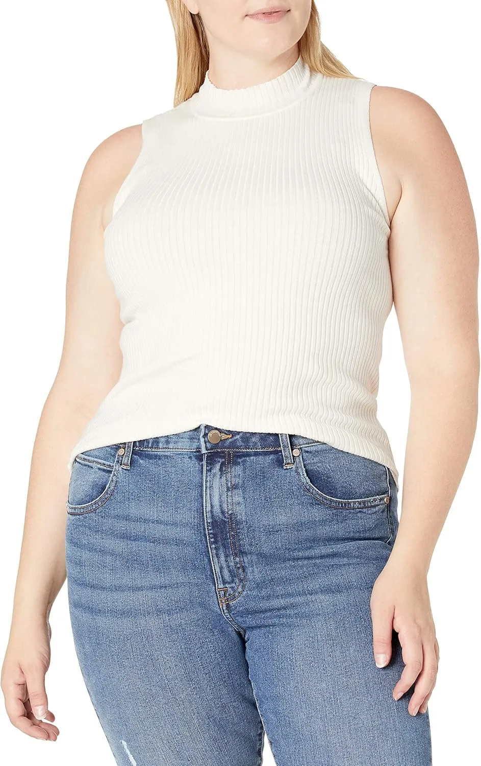 The Drop Women's Karolina Sleeveless Ribbed Mock-Neck Sweater