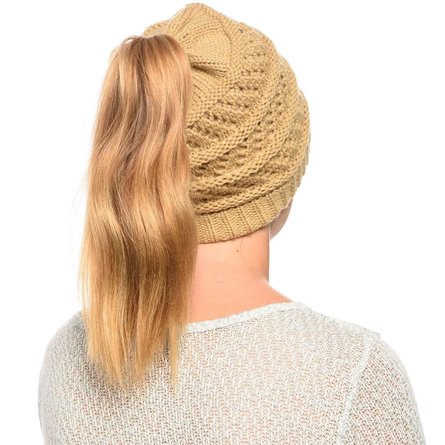Thick knitting design Ponytail High Bun Crochet Beanie Hats
