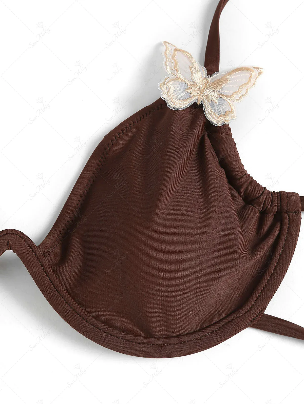 Tied 3D Butterfly Appliques Decor High Leg Thong Bikini Set