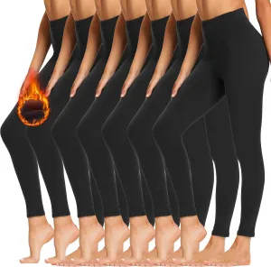 TNNZEET 7 Pack Fleece Lined Leggings Women, Warm Winter Black Thermal Workout Yoga Leggings