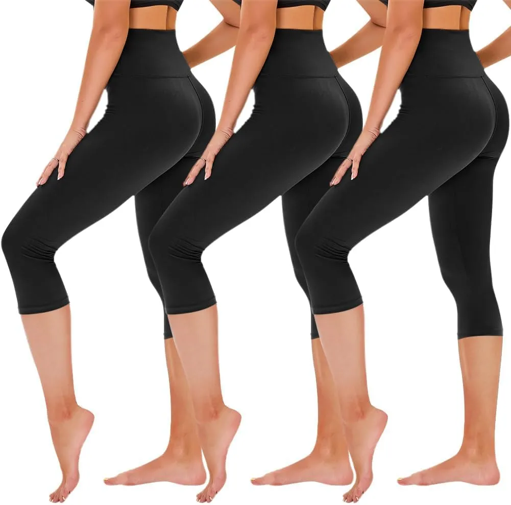 TNNZEET Capri Leggings for Women - Tummy Control Black Leggings with Pockets High Waisted Yoga Pants Workout Cycling Leggings