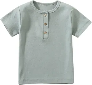 Toddler Short Sleeve Henley Shirt Boys Ribbed T-Shirt