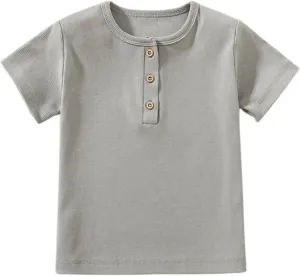 Toddler Short Sleeve Henley Shirt Boys Ribbed T-Shirt