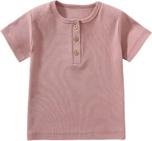 Toddler Short Sleeve Henley Shirt Boys Ribbed T-Shirt