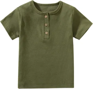 Toddler Short Sleeve Henley Shirt Boys Ribbed T-Shirt