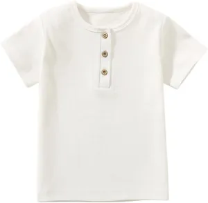 Toddler Short Sleeve Henley Shirt Boys Ribbed T-Shirt