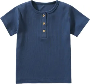 Toddler Short Sleeve Henley Shirt Boys Ribbed T-Shirt